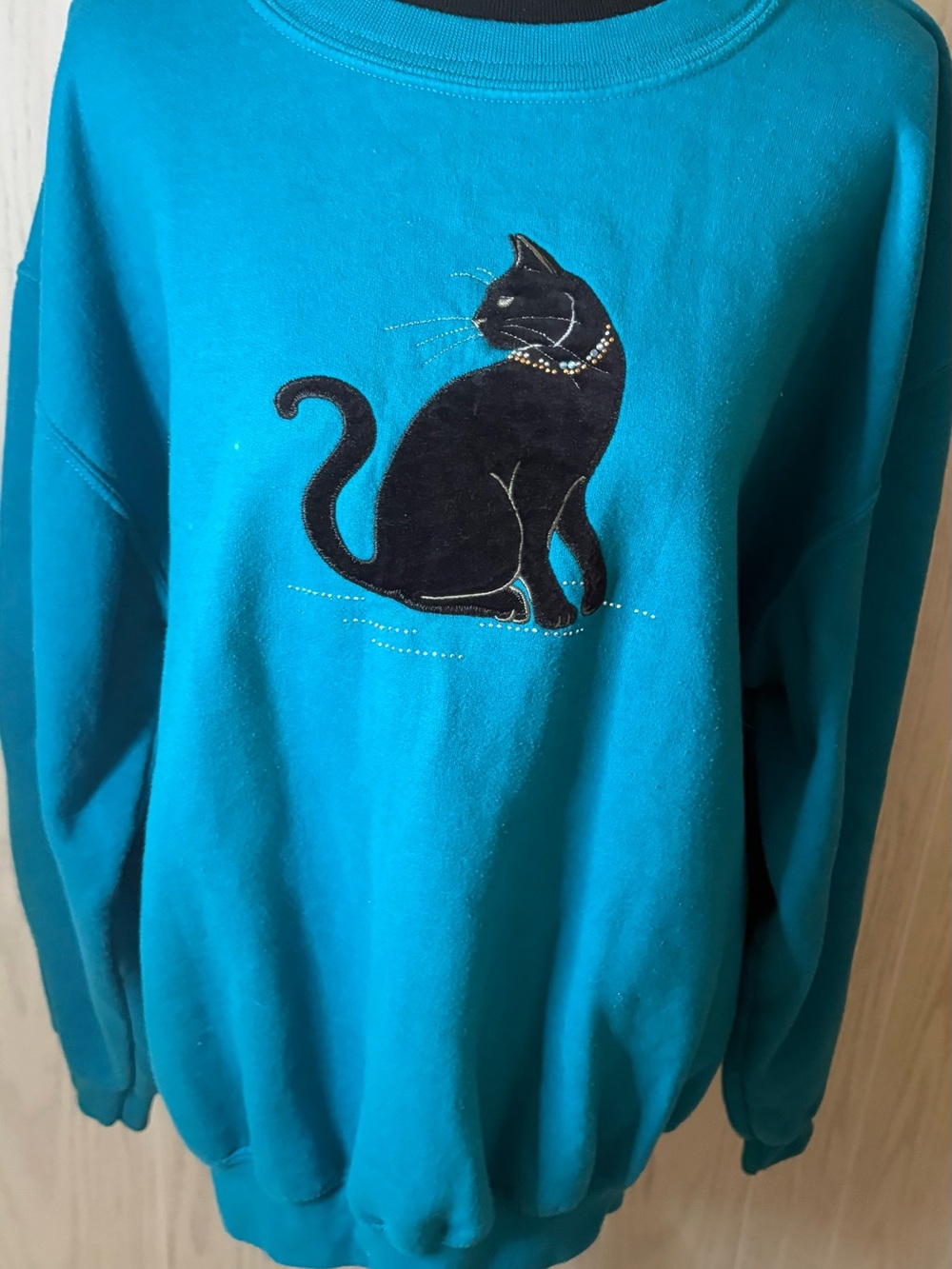 Vintage 80’s  Cat Sweatshirt Size 2X RARE Black Cat Embroidered Embellishment